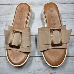 Simona Rossi 8180 Platform Slide Buckle Sandal Womens 9.5 Beige Leather Italy